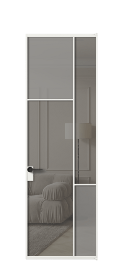 Межкомнатная дверь Мозаик АЛПЛ041.10 Алюминий белоснежный Сатинированное серое стекло, триплекс, 6 мм + Прозрачное серое стекло, триплекс Цена 174160 ₽ | Volhovec