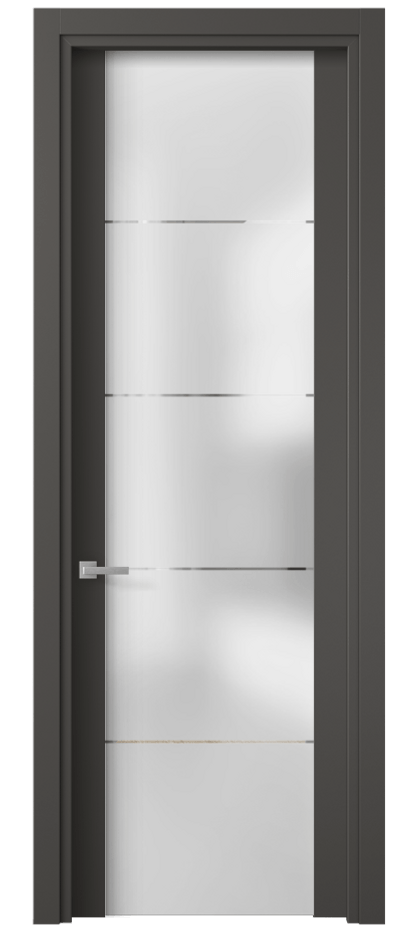 Межкомнатная дверь Планум 4114 ПЭТ графитовый Сатинированное стекло с гравировкой «КВАДРО», триплекс Цена 39690 ₽ | Volhovec