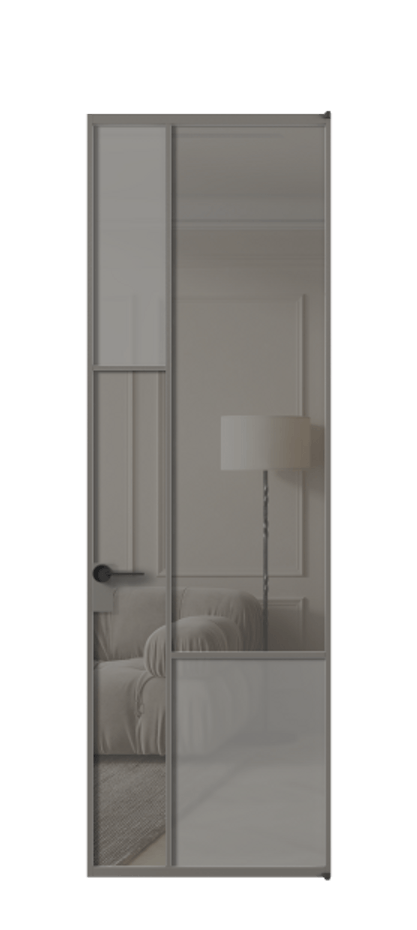 Межкомнатная дверь Мозаик АЛПЛ041.13 Алюминий классический серый Сатинированное серое стекло, триплекс, 6 мм + Прозрачное серое стекло, триплекс Цена 174160 ₽ | Volhovec