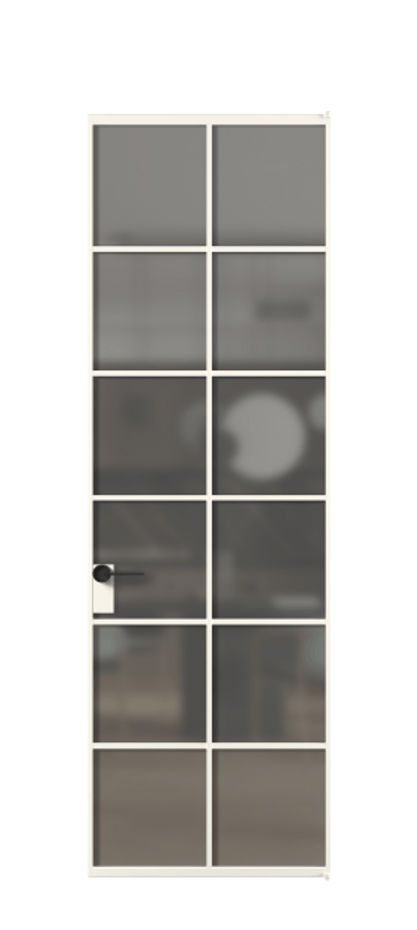 Алюминиевая дверь АЛПЛ040.05 Алюминий пудровый белый Сатинированное серое стекло, триплекс Цена 156940  | Volhovec