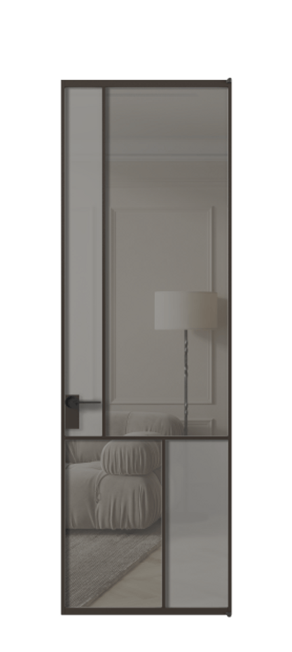 Межкомнатная дверь Мозаик АЛПЛ041.20 Алюминий антрацит Сатинированное серое стекло, триплекс, 6 мм + Прозрачное серое стекло, триплекс Цена 174160 ₽ | Volhovec