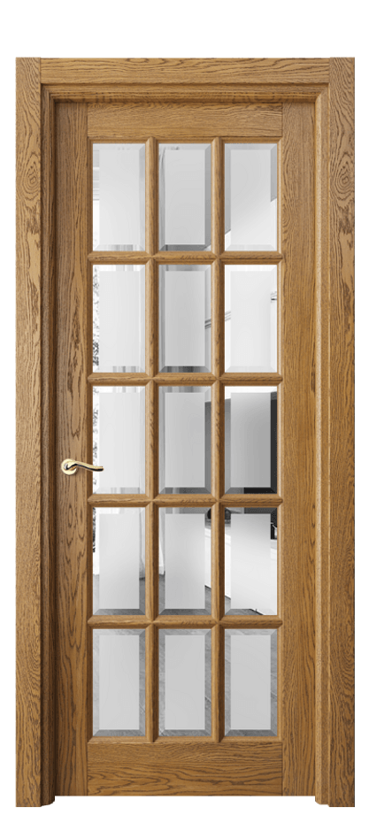 Межкомнатная дверь Лигнум 0708 Дуб медовый брашированный Сатинированное стекло с фацетом Цена 185850 ₽ | Volhovec