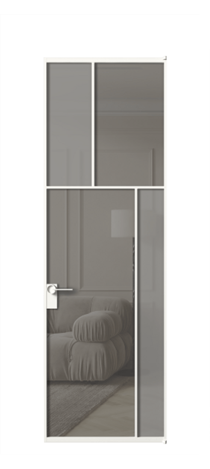 Межкомнатная дверь Мозаик АЛПЛ041.23 Алюминий Белый Сатинированное серое стекло, триплекс, 6 мм + Прозрачное серое стекло, триплекс Цена 168070 ₽ | Volhovec