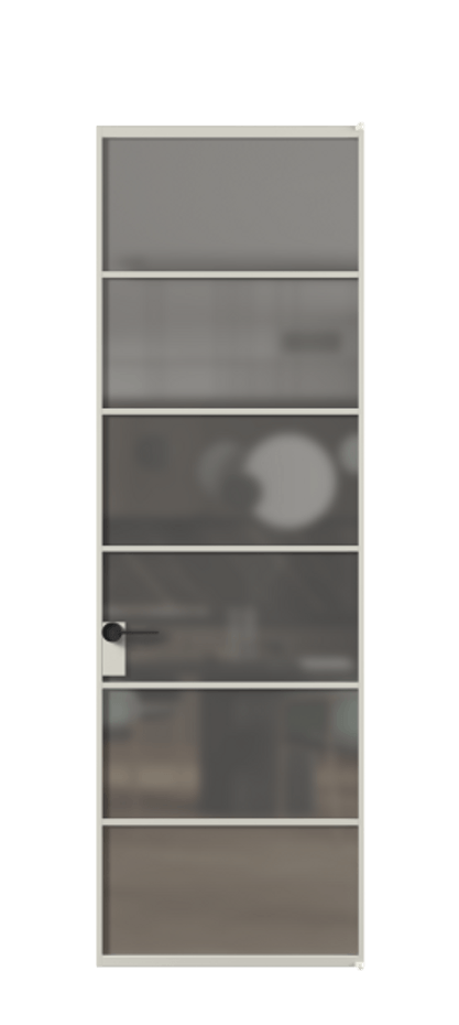 Алюминиевая дверь АЛПЛ040.04 Алюминий тёплый серый Сатинированное серое стекло, триплекс Цена 156940  | Volhovec