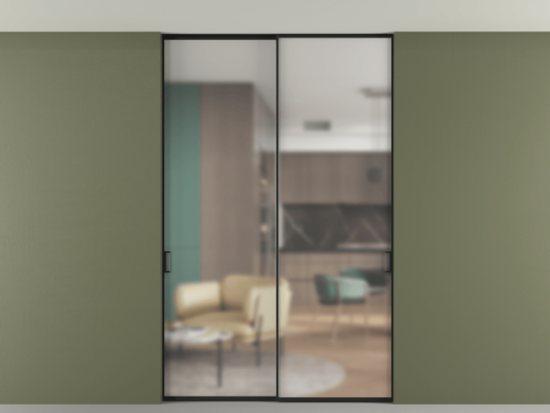 Перегородка Formato внутри проёма двустворчатая со скрытым креплением в потолок АЛПР 040.01 Алюминий Черный Сатинированное стекло "Matelux Crystal Vision", калёное, 6 мм, матовое, каленое 6 мм. Скрытый короб ЧЕР Цена 284130 ₽ 1. Полотно 2 шт. (800/2100 мм)
 2. Комплект установки раздвижной системы
 3. Базовый комплект фурнитуры
4. Ручка RONDO. Фабрика дверей Волховец 8 (800) 551 43 19  Перегородка Formato внутри проёма двустворчатая со скрытым креплением в потолок АЛПР 040.01 Алюминий Черный Сатинированное стекло "Matelux Crystal Vision", калёное, 6 мм, матовое, каленое 6 мм Цена 284130 ₽ | Volhovec