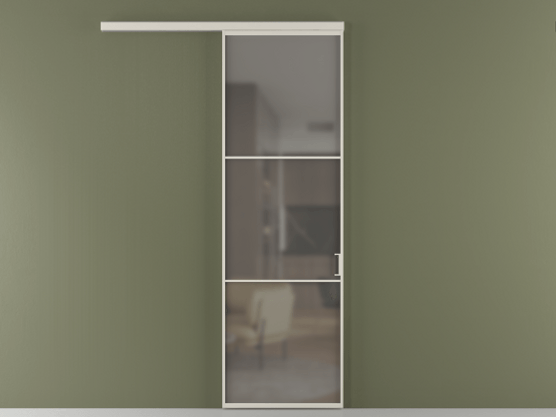 Перегородка Формато вдоль стены 1 створка АЛПР 040.03 Алюминий облачно-серый Сатинированное серое стекло, триплекс Цена 127160 ₽  | Volhovec