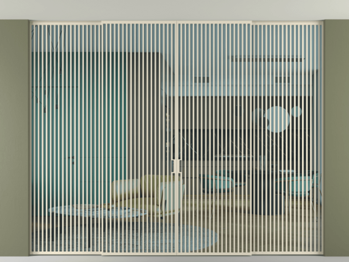 Перегородка Формато внутри проёма скрытое крепление в потолок 4 створки АЛПР 040.06 Алюминий бежево-серый Прозрачное голубое стекло, триплекс Цена 842110 ₽ | Volhovec