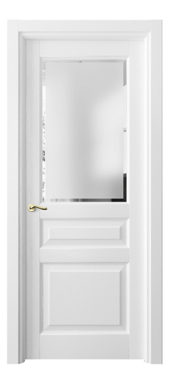 Дверь межкомнатная 0710 ДБС Сатинированное стекло с фацетом. Цвет Дуб белоснежный. Материал Массив дуба эмаль. Коллекция Лигнум. Картинка.