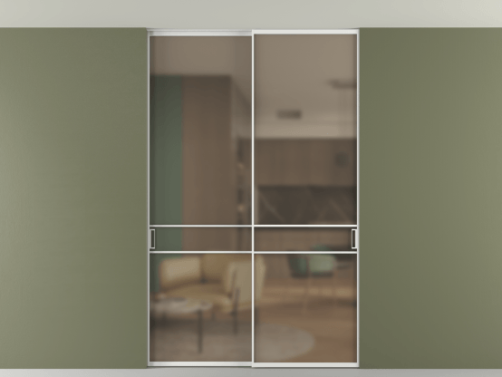 Алюминевая перегородка АЛПР 040.02_АБЛ_Бронза сатин триплекс_new. Цвет Алюминий белоснежный. Материал Алюминий в эмали. Коллекция Перегородка Формато внутри проёма скрытое крепление в потолок 2 створки. Фото. Алюминевая перегородка АЛПР 040.02_АБЛ_Бронза сатин триплекс_new. Цвет Алюминий белоснежный. Материал Алюминий в эмали. Коллекция Перегородка Формато внутри проёма скрытое крепление в потолок 2 створки. Картинка.