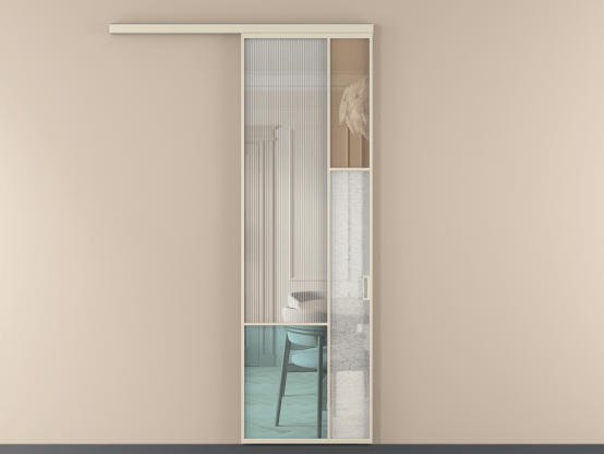 Алюминевая перегородка vd1_8 Алюминий бежево-серый Четыре стекла. Цвет Алюминий бежево-серый. Материал Алюминий в эмали. Коллекция Перегородка Mosaic вдоль стены 1 створка. Картинка.