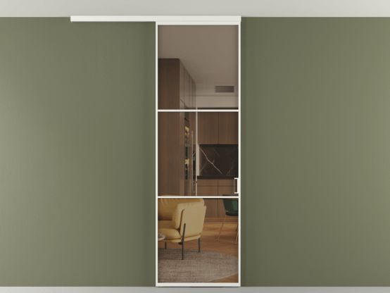 Алюминевая перегородка vd1_03 Алюминий светло-серый Бронза прозрачное. Цвет Алюминий светло-серый. Материал Алюминий в эмали. Коллекция Перегородка Формато вдоль стены на потолок 1 створка. Картинка.