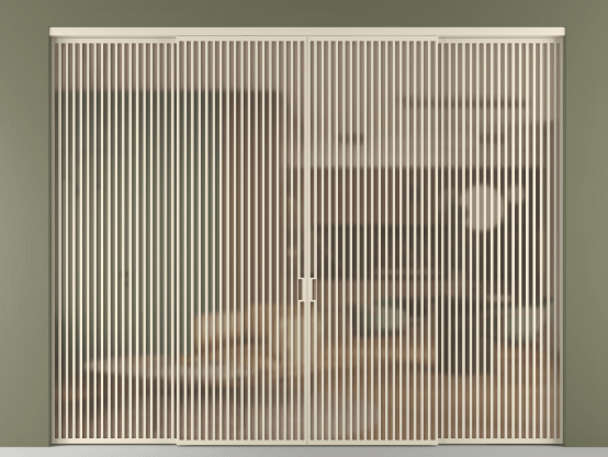 Алюминевая перегородка vn2+2_06_ Алюминий бежево-серый Сатинированное оранжевое стекло, триплекс, 6мм. Цвет Алюминий бежево-серый. Материал Алюминий в эмали. Коллекция Перегородка Formato внутри проёма 4 створки. Картинка.