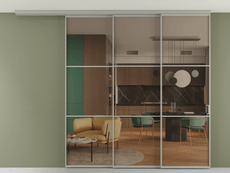 Перегородка Формато вдоль стены на потолок 3 створки с синхронным механизмом